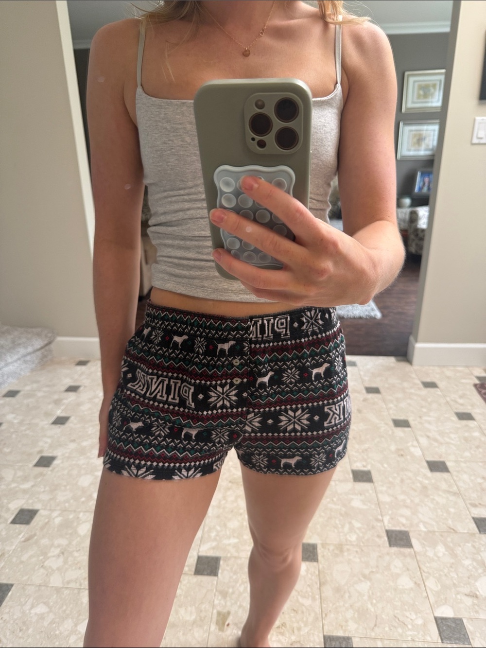 PINK Victoria's Secret Black & Red Holiday Patterned Athletic Shorts